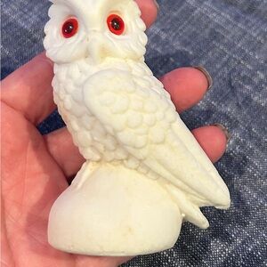 White Owl Figurine with Red Eyes